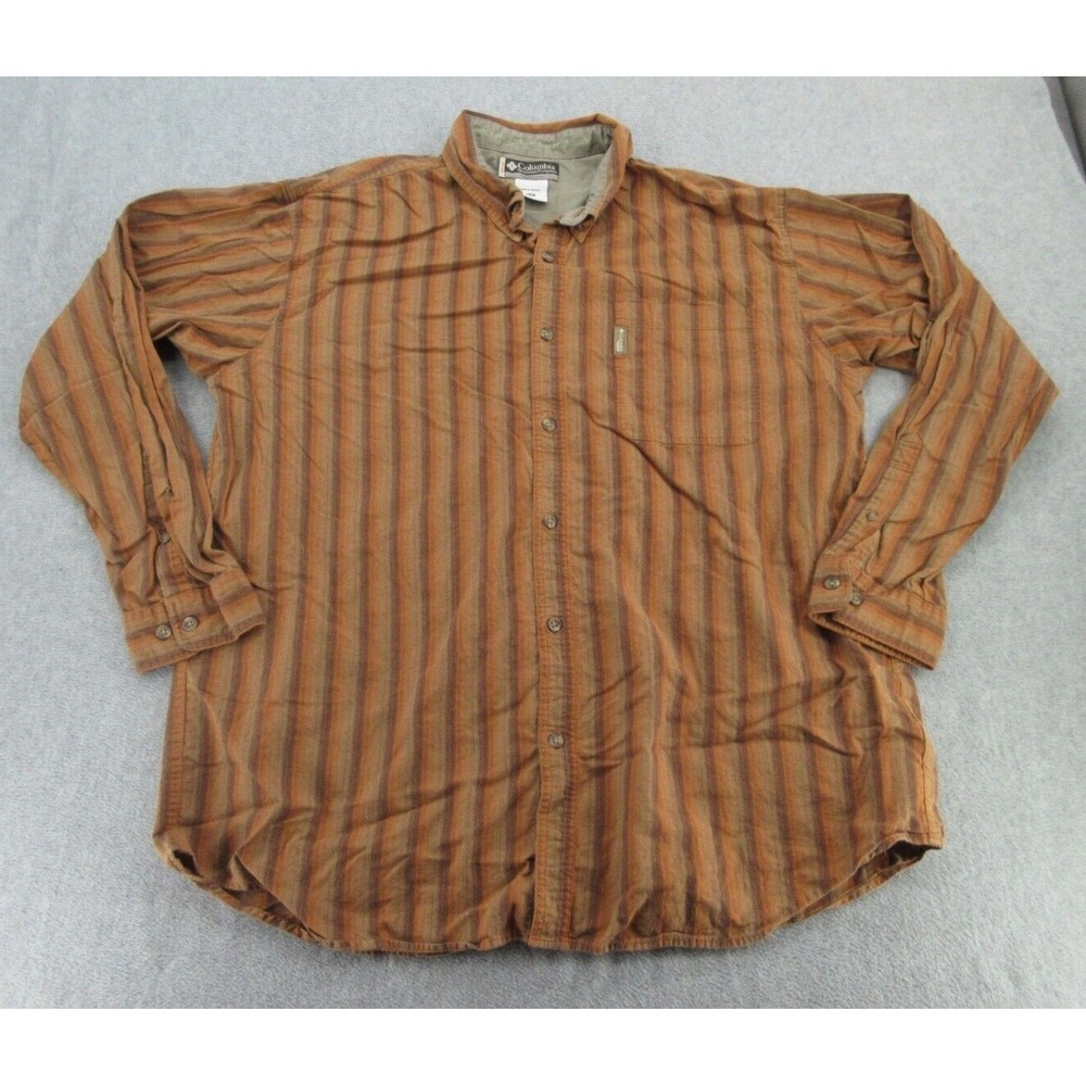 Columbia Mens Button Down Regular Fit Orange Brown Striped XCO Shirt XXL